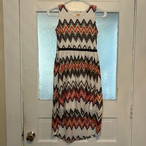 Faded Glory Girl’s Orange and White Chevron Printed Hi Lo Dress L 10-12